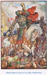 Roland bläst sein Horn im Tal von Roncevaux